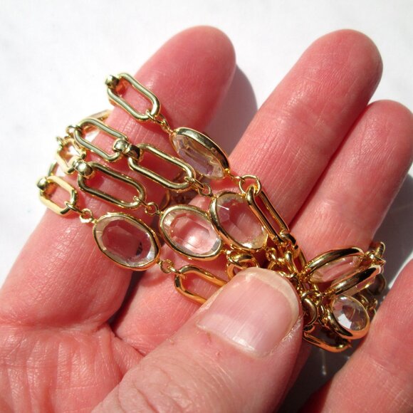 ✨ Vintage SWAROVSKI Swan Mark Chain Bezel Set Clear Oval Crystals Gold Tone 30" - Picture 8 of 11